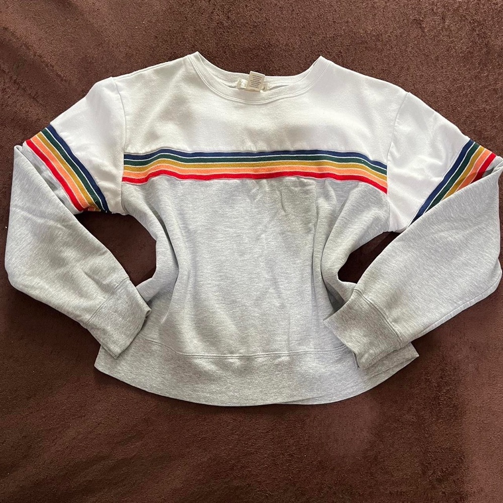 Women’s Medium Youth in Revolt Grey & White Twee Indie Preppy Rainbow Sweatshirt